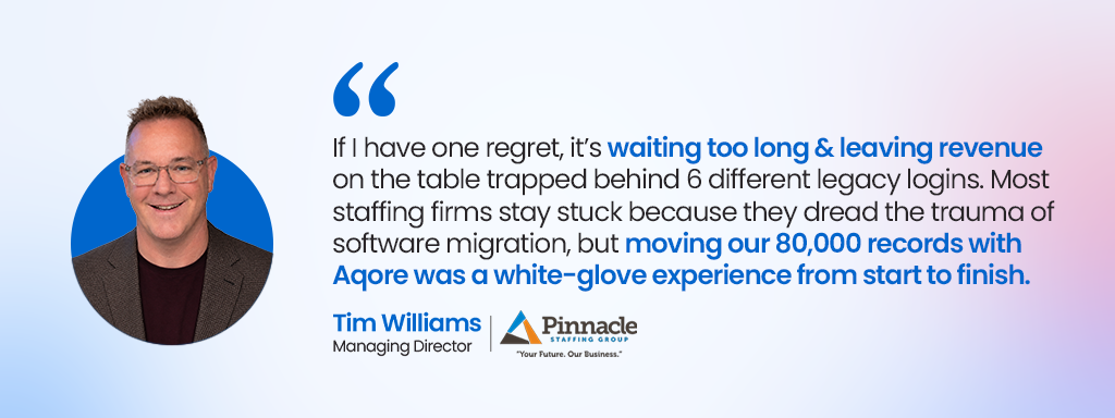 Tim Williams Pinnacle Holdings quote on white-glove staffing software migration
